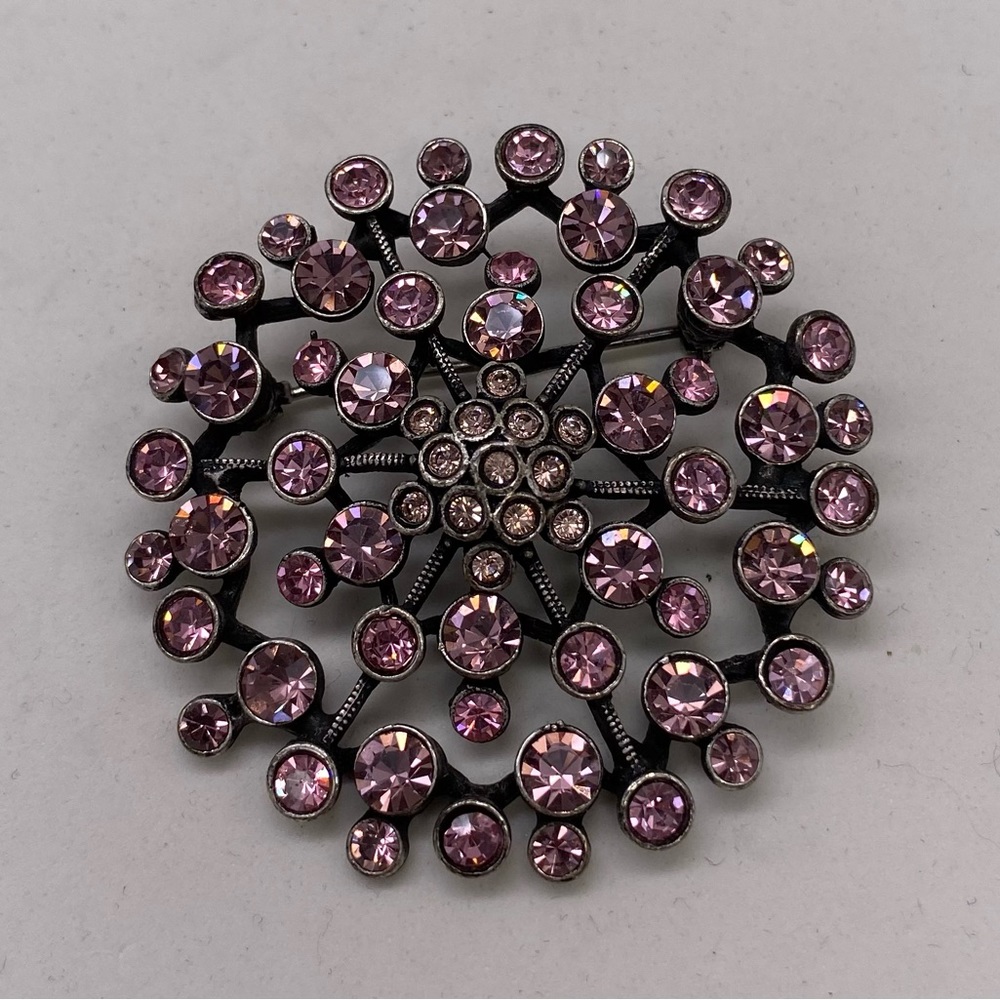 Vintage Pink Crystal Starburst Brooch Pin